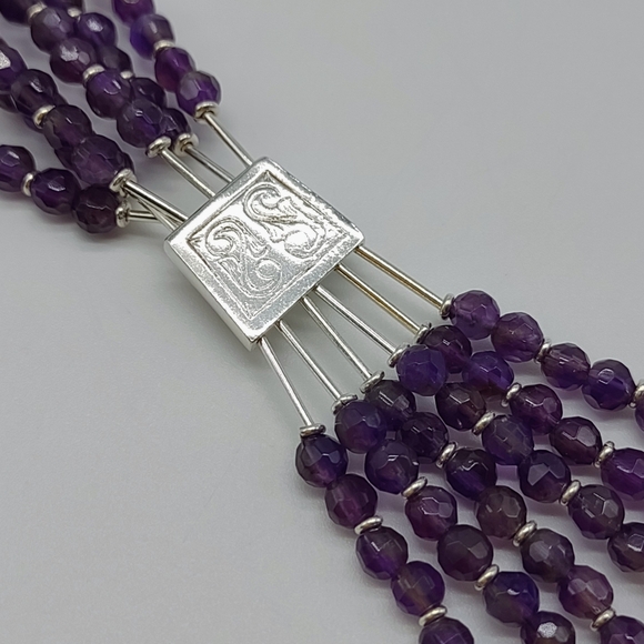 Vintage Sterling Liquid Silver Amethyst Tassel Necklace - Picture 6 of 11